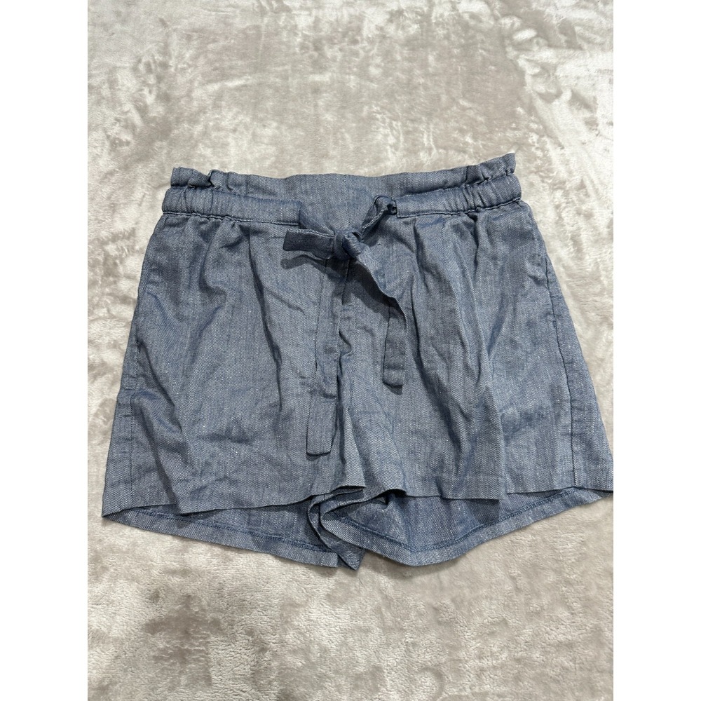 Express Shorts Womens Size Medium Blue Paper Bag Linen Tie Off Elastic Waist EUC